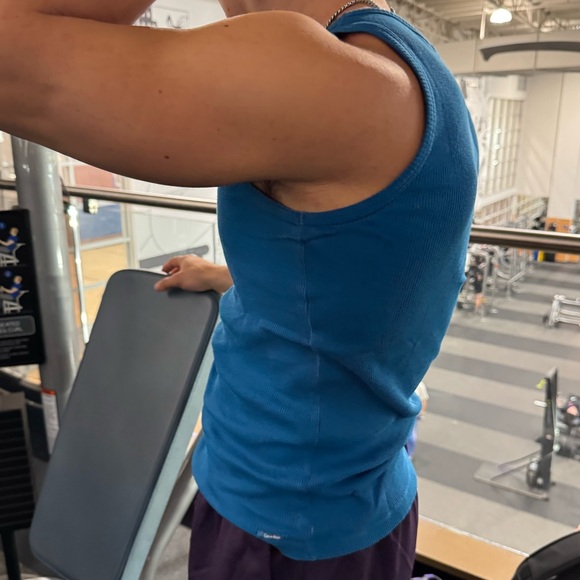 CALVIN KLEIN MEN TEAL BLUE TANK TOP VEST SHIRT COWBOY STEEL RIBBED COTTON ACTIVE - Picture 11 of 16